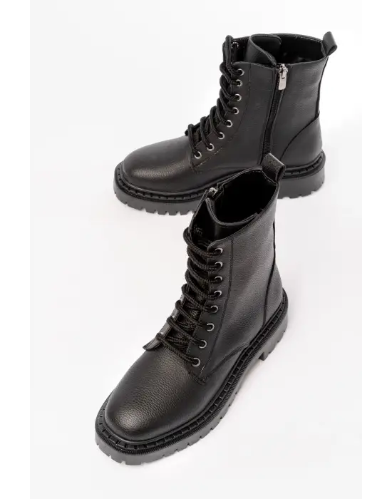 Siyah Luna Bağcıklı Fermuarlı Günlük Kadın Bot