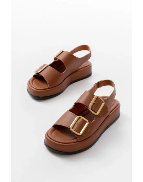 1187 Taba Dolgu Topuk Lastik Baretli  Kadın Sandalet