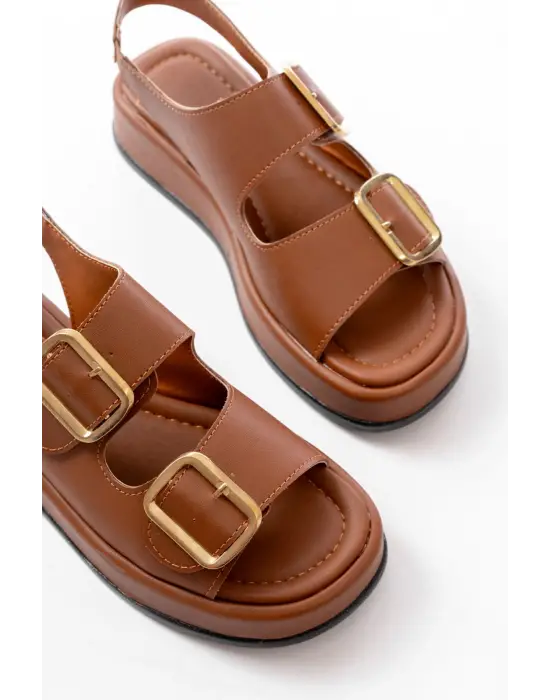 1187 Taba Dolgu Topuk Lastik Baretli  Kadın Sandalet