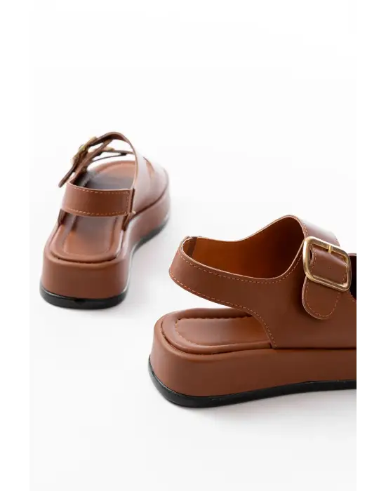 1187 Taba Dolgu Topuk Lastik Baretli  Kadın Sandalet