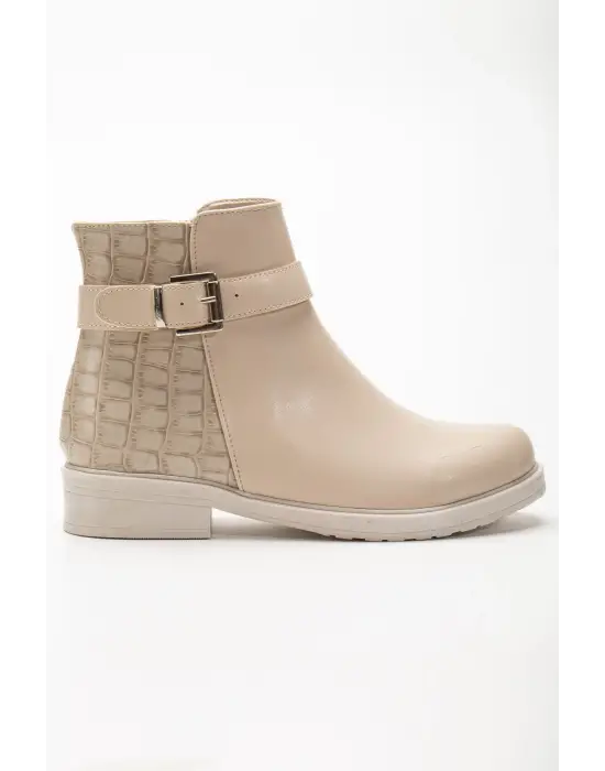 165-204/1 Bej Kroko Toka Aksesuarlı Fermuarlı Günlük Kadın Bot