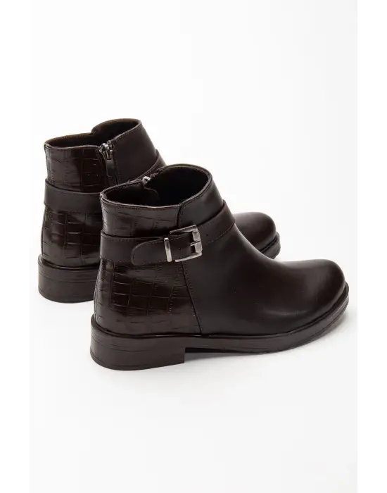 165-204/1 Kahve Kroko Toka Aksesuarlı Fermuarlı Günlük Kadın Bot