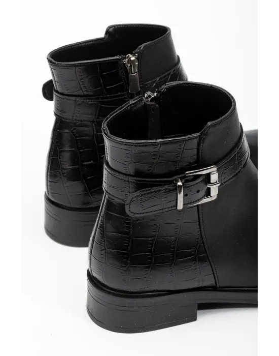 165-204/1 Siyaha Kroko Toka Aksesuarlı Fermuarlı Günlük Kadın Bot