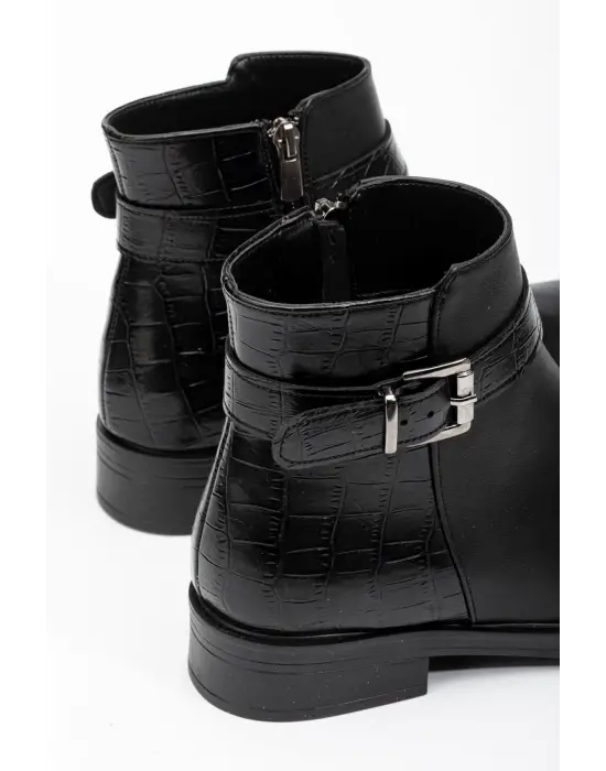 Siyaha Kroko Toka Aksesuarlı Fermuarlı Günlük Kadın Bot