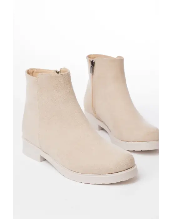 Bej Süet Fermuarlı Günlük Kadın Bot