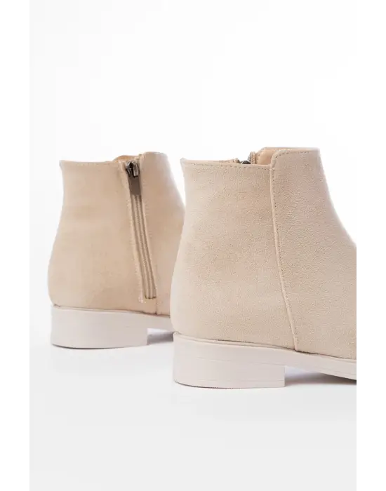 Bej Süet Fermuarlı Günlük Kadın Bot