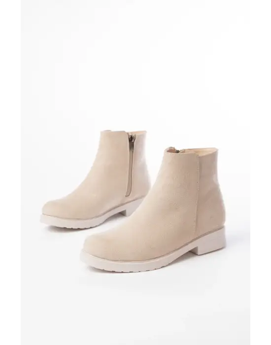 Bej Süet Fermuarlı Günlük Kadın Bot