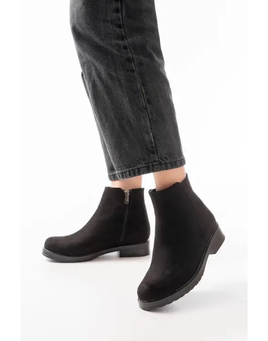 Siyah Süet Fermuarlı Günlük Kadın Bot