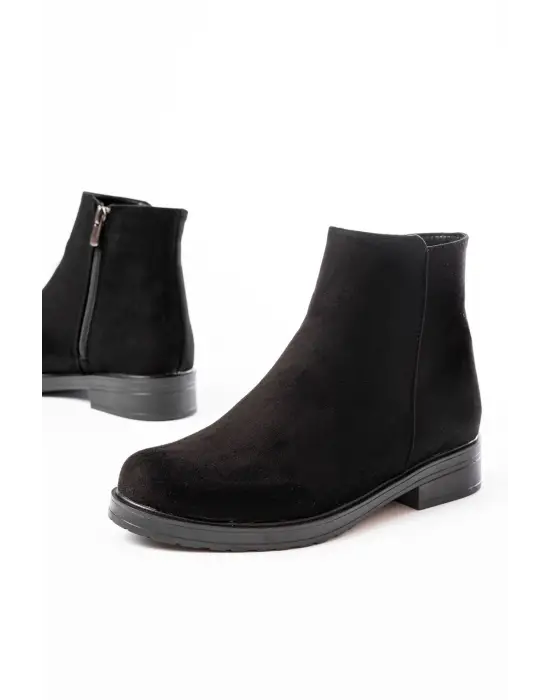 Siyah Süet Fermuarlı Günlük Kadın Bot