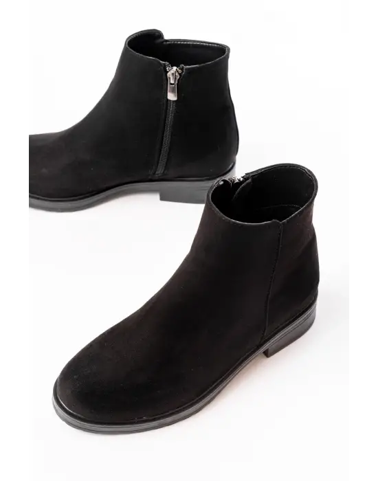 Siyah Süet Fermuarlı Günlük Kadın Bot
