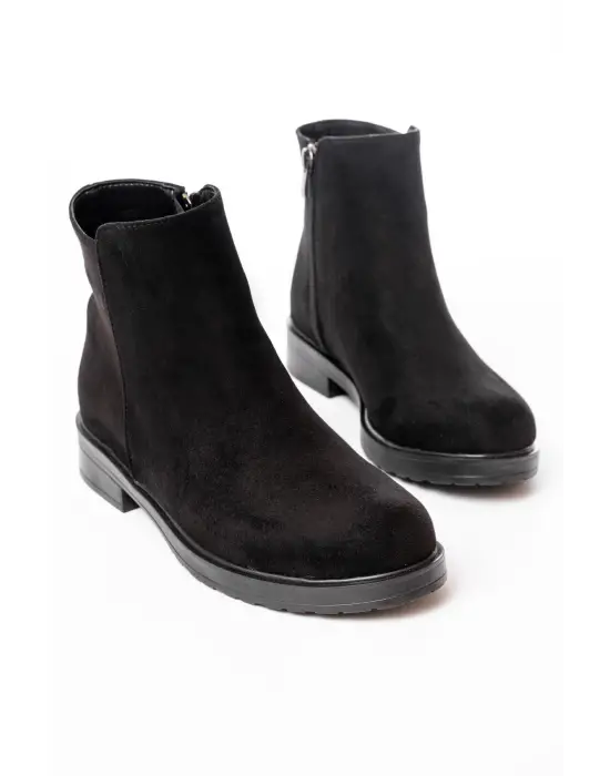 Siyah Süet Fermuarlı Günlük Kadın Bot
