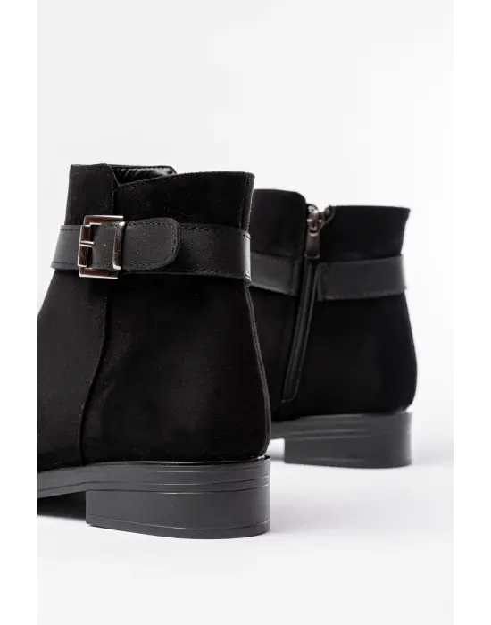 Siyah Süet Toka Aksesuarlı Fermuarlı Günlük Kadın Bot