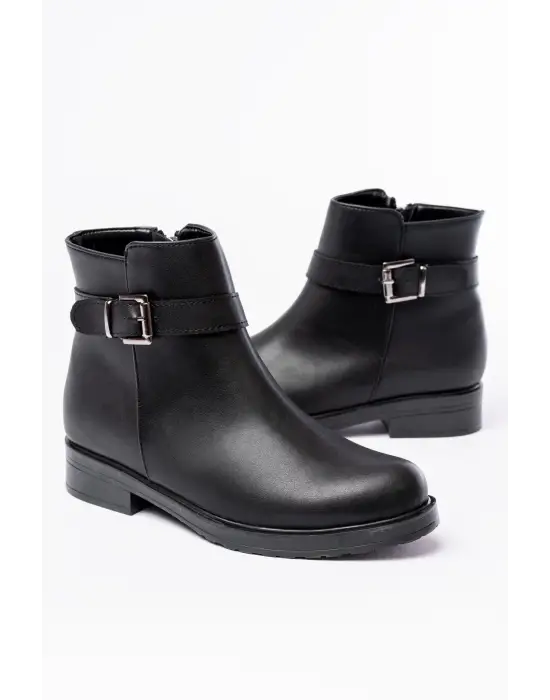 Siyah Toka Aksesuarlı Fermuarlı Günlük Kadın Bot
