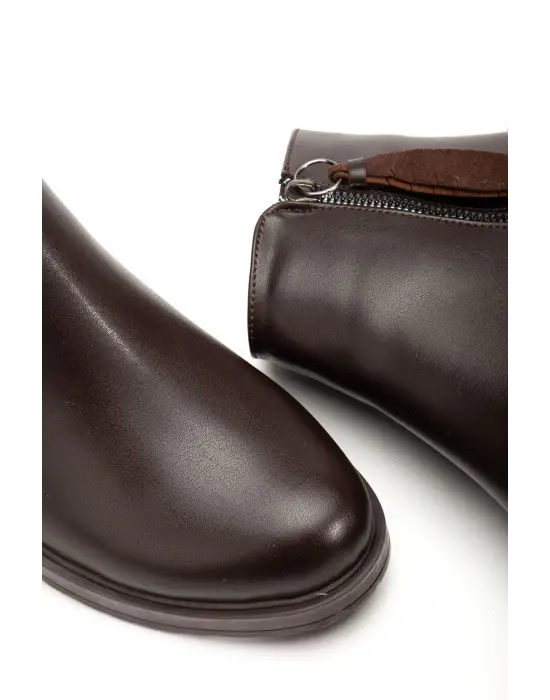 165-205 Kahve Yaprak Desenli Fermuarlı Günlük Kadın Bot - Kopya