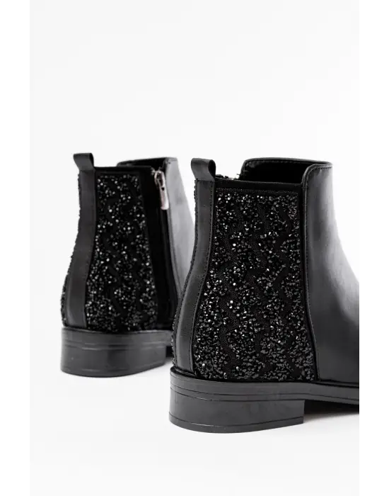 Siyah Taş Aksesuarlı Fermuarlı Günlük Kadın Bot