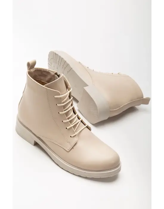 165-225 Bej Cilt Bağcıklı Fermuarlı Günlük Kadın Bot