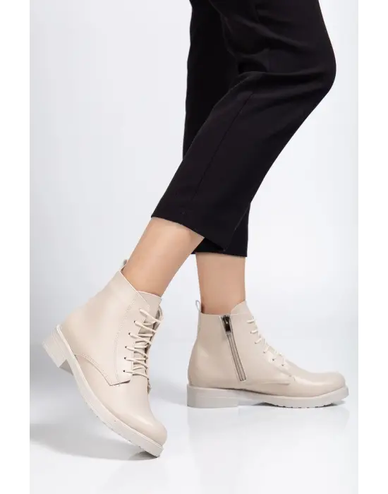 165-225 Bej Cilt Bağcıklı Fermuarlı Günlük Kadın Bot