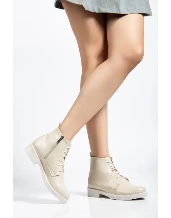 165-225 Bej Yanki Bağcıklı Fermuarlı Günlük Kadın Bot