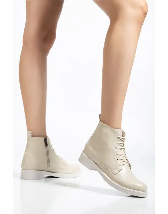 165-225 Bej Yanki Bağcıklı Fermuarlı Günlük Kadın Bot