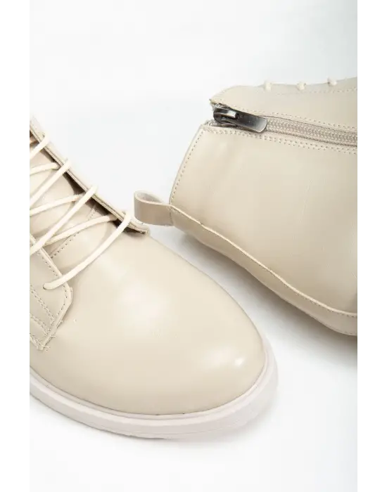 165-225 Bej Yanki Bağcıklı Fermuarlı Günlük Kadın Bot