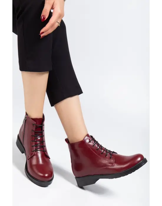 165-225 Bordo Yanki Bağcıklı Fermuarlı Günlük Kadın Bot