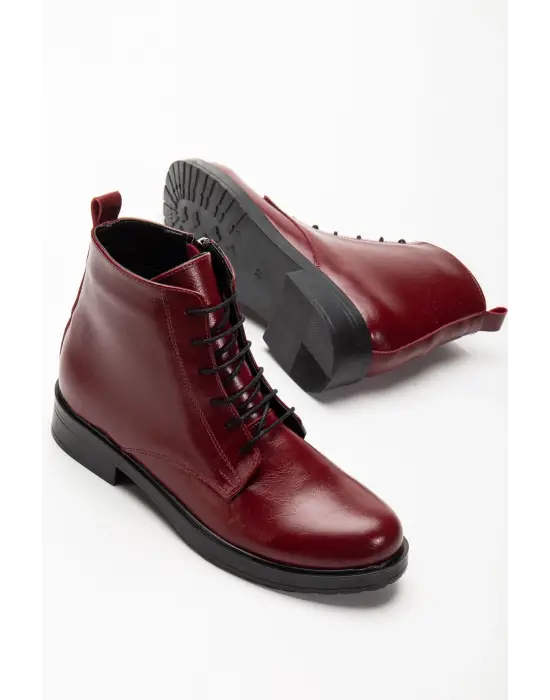 165-225 Bordo Yanki Bağcıklı Fermuarlı Günlük Kadın Bot