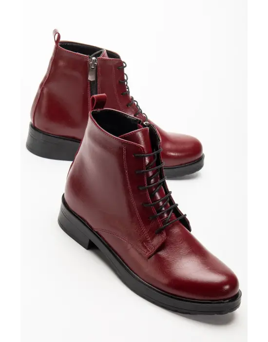 165-225 Bordo Yanki Bağcıklı Fermuarlı Günlük Kadın Bot