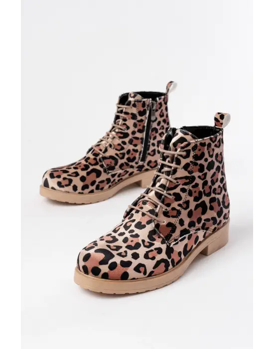 Leopar Bağcıklı Fermuarlı Günlük Kadın Bot