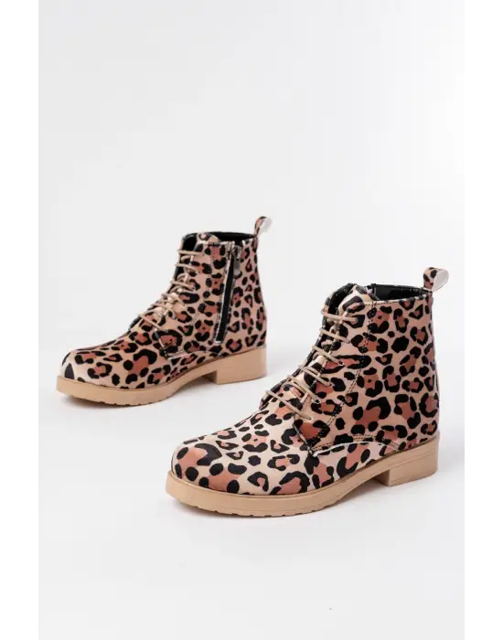 Leopar Bağcıklı Fermuarlı Günlük Kadın Bot