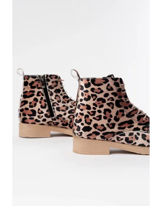 Leopar Bağcıklı Fermuarlı Günlük Kadın Bot