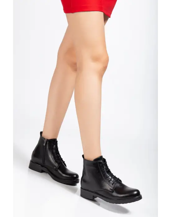 165-225 Siyah Yanki Bağcıklı Fermuarlı Günlük Kadın Bot