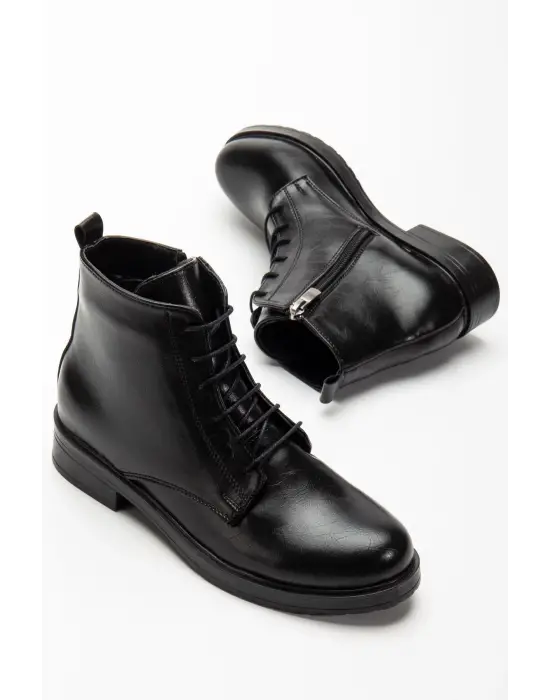 165-225 Siyah Yanki Bağcıklı Fermuarlı Günlük Kadın Bot