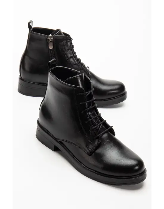 165-225 Siyah Yanki Bağcıklı Fermuarlı Günlük Kadın Bot