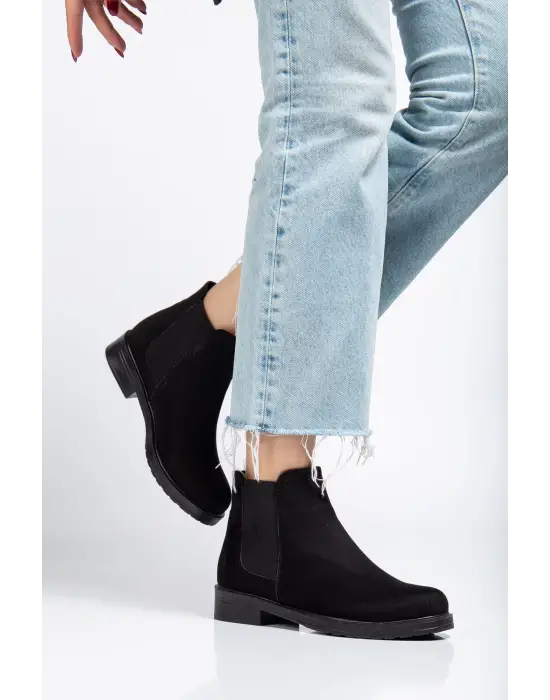 165-230 Siyah Süet Lastikli Günlük Kadın Bot