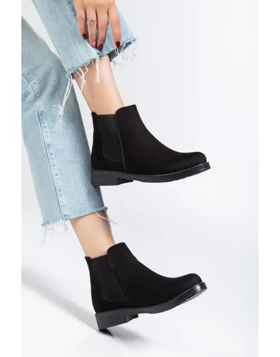 165-230 Siyah Süet Lastikli Günlük Kadın Bot