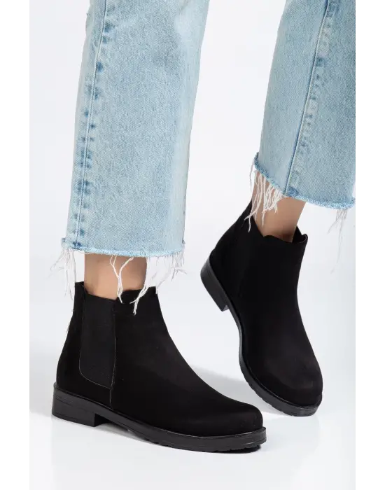 165-230 Siyah Süet Lastikli Günlük Kadın Bot
