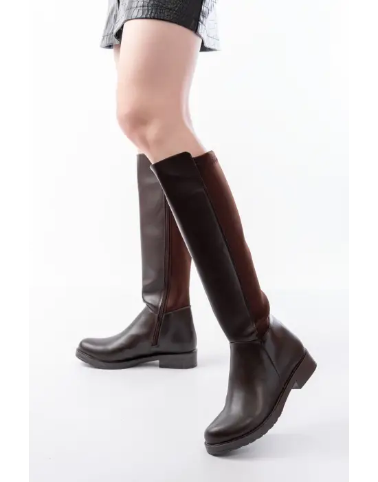 165-305 Kahve Arka Streç Fermuarlı Günlük Kadın Çizme