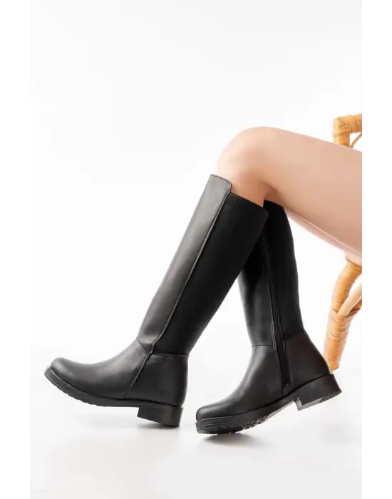 165-305 Siyah Arka Streç Fermuarlı Günlük Kadın Çizme