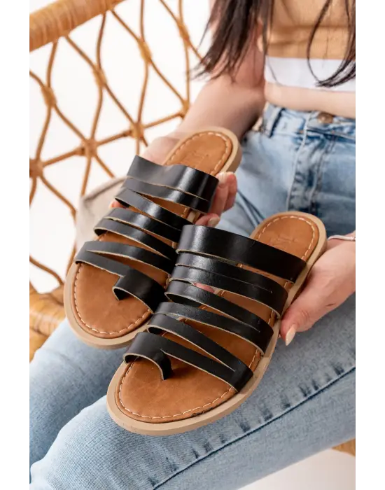 Siyah Ortopedik Hakiki Deri Kadın Terlik