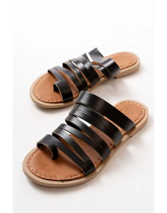 Siyah Ortopedik Hakiki Deri Kadın Terlik