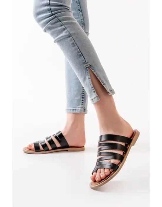 Siyah Ortopedik Hakiki Deri Kadın Terlik