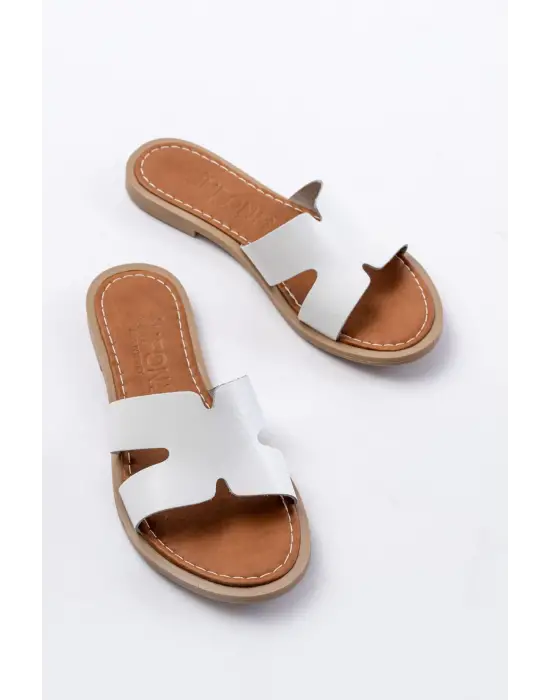 169-6100 Beyaz Ortopedik Hakiki Deri Kadın Terlik