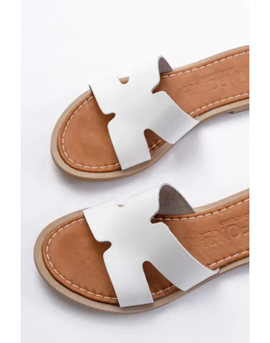 169-6100 Beyaz Ortopedik Hakiki Deri Kadın Terlik