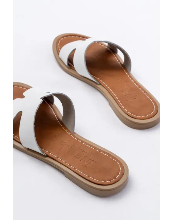 169-6100 Beyaz Ortopedik Hakiki Deri Kadın Terlik