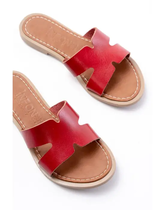 169-6100 Kırmızı Ortopedik Hakiki Deri Kadın Terlik