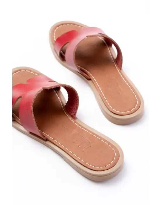 169-6100 Kırmızı Ortopedik Hakiki Deri Kadın Terlik