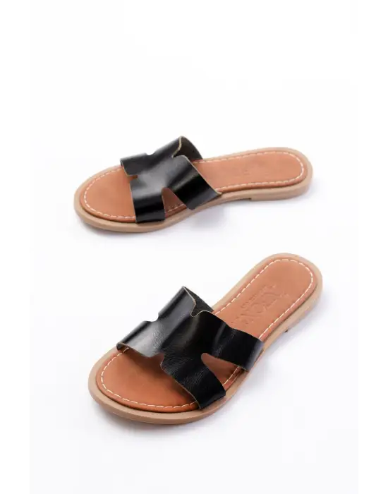 169-6100 Siyah Ortopedik Hakiki Deri Kadın Terlik