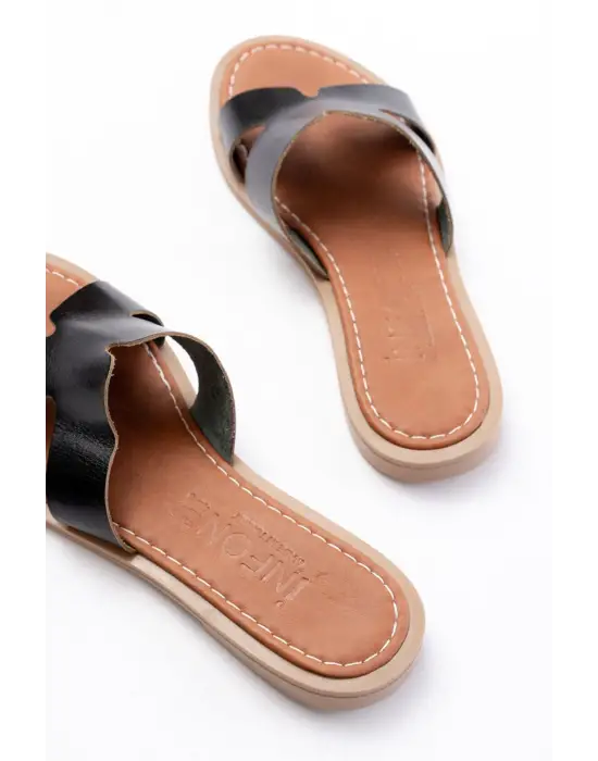 169-6100 Siyah Ortopedik Hakiki Deri Kadın Terlik