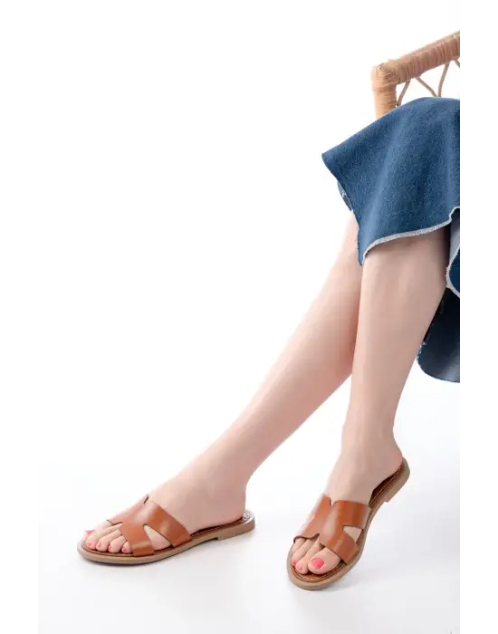 169-6100 Taba Ortopedik Hakiki Deri Kadın Terlik