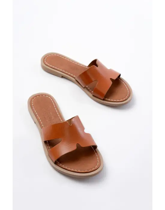 169-6100 Taba Ortopedik Hakiki Deri Kadın Terlik